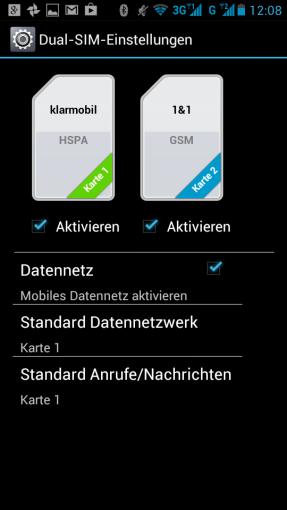 Beide SIM-Karten lassen sich getrennt voneinander konfigurieren, UMTS/HSDPA kann man allerdings nur mit der Karte in Slot 1 nutzen.
