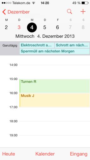 Je kürzer der gezeigte Zeitraum, desto detaillierter stellt Kalender die anstehenden Termine dar.