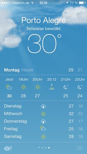 Wetter greift auf den Yahoo-Wetterservice zu und gestaltet den Hintergrund passend zum aktuellen Wetter.
