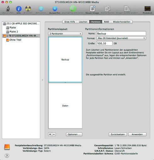 Partitionen benennen: Markiert die beiden Partitionen einzeln und gebt ihnen jeweils einen sinnvollen Namen - dem vorgesehenen Einsatzzweck entsprechend.