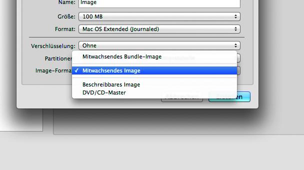Format festlegen I: Gebt dem Image einen Namen und wählt unter "Image-Format" die Option "Mitwachsendes Image" aus.
