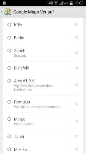 Google speichert alle Ziele, die man mit Google Maps sucht, sofern man mit seinem Google-Account eingeloggt ist – das ist bei Android-Smartphones standardmäßig der Fall.
