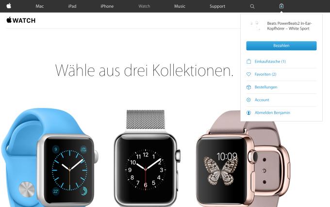 Die Einkaufstasche ist nach wie vor oben rechts und wurde auch etwas verschlankt