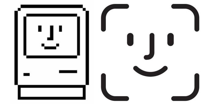 Apples Symbole - links der Macintosh aus 1984, rechts das Face-ID-Symbol