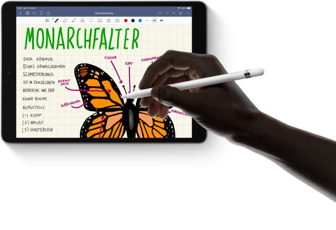 Auch wenn es „nur“ der alte Apple Pencil (100 Euro) ist: die Unterstützung für Apples Schreibgerät ist ein großer Pluspunkt.