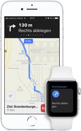 Die Apple Watch kann Wegbeschreibungen von Apple Maps auf das Handgelenk übernehmen.