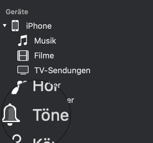 iPhone in der Seitenleiste mit „Töne”