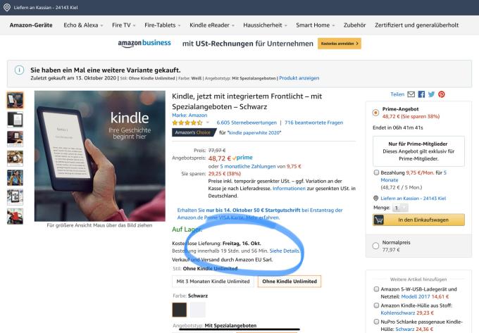 Der Kindle in der 10. Generation, ein Bestandteil der Kids-Edition – hier lieferbar zum nächsten Tag. Warum ist das Bundle nicht zeitnah verfügbar?