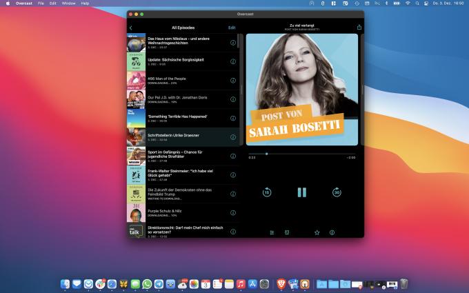 iOS-Apps, wie hier der Podcast-Client Overcast, laufen dank M1-Chip nun auch auf dem Mac.