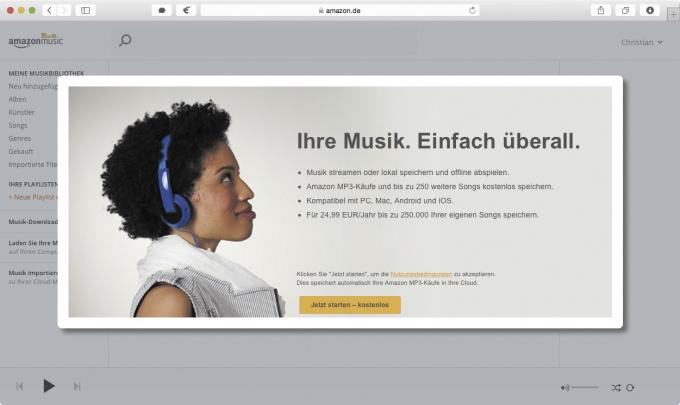 Oben: Amazons Cloud-Dienst für Musik bietet den größten Speicherplatz von allen.