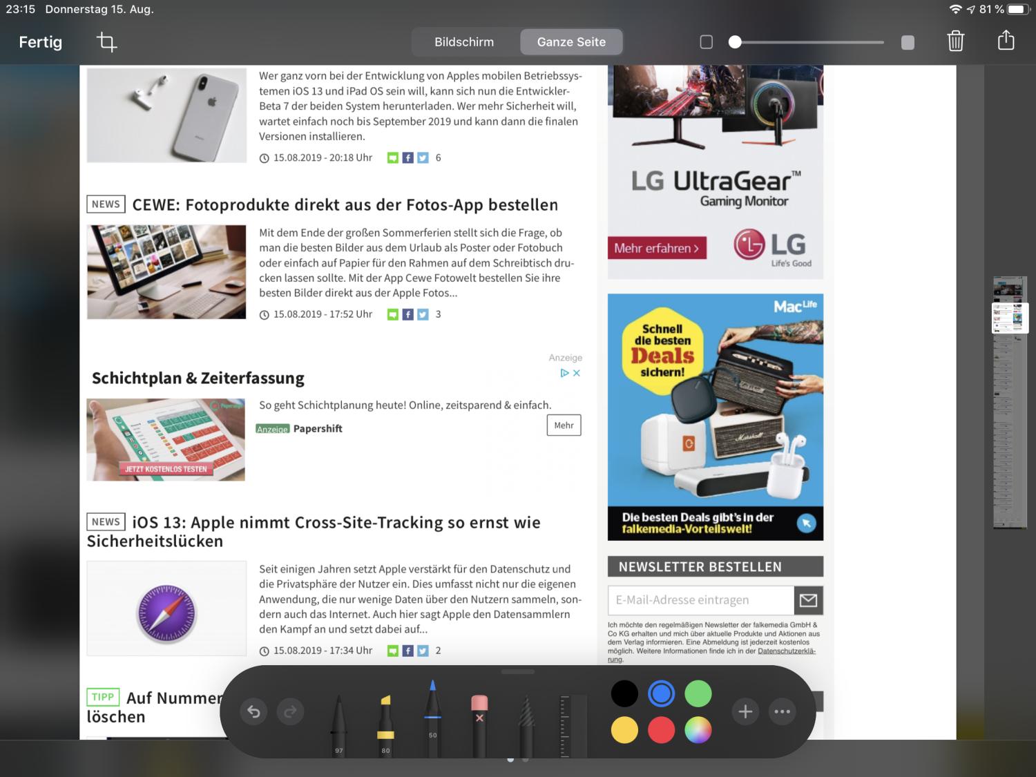 iOS 13 Screenshots von ganzen seiten aufnehmen So geht's