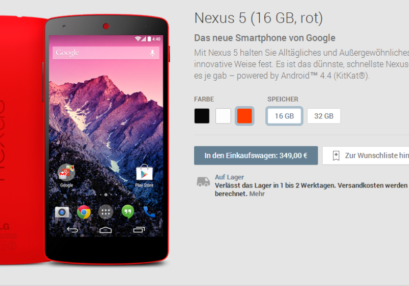 Das rote Nexus 5 im Google Play Store Google