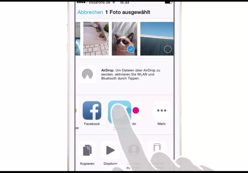 In iOS 8 können Sie Inhalte aus einer App heraus mit einer anderen App teilen 0